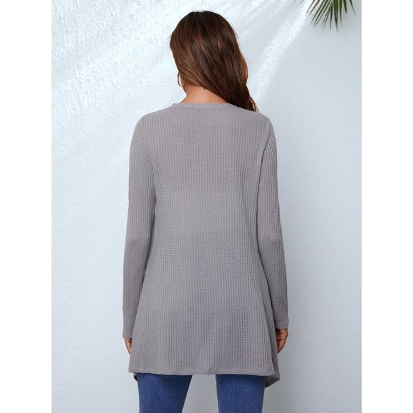 Waffle Knit Waterfall Cardigan soft knit sweater black - Picture 5 of 11